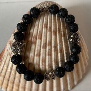 Aromatherapy lava stone Bracelet 8mm with 4 owl charms nwt